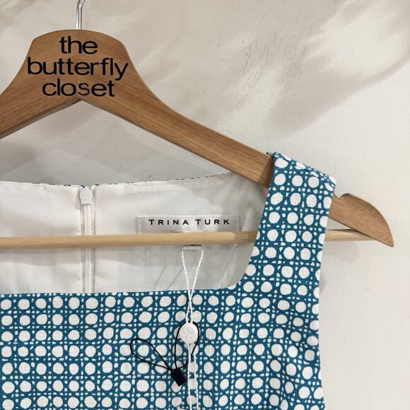 New Trina Turk Blue Polka Dot Venya Top Resort Wear Vacation Outfit Beach Size 8 - Picture 2 of 4